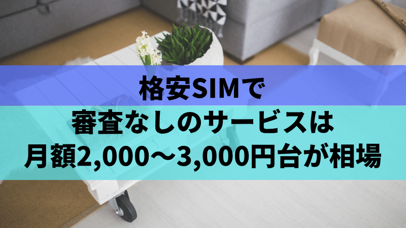 格安SIMで審査なしのサービスは月額2,000~3,000円台が相場